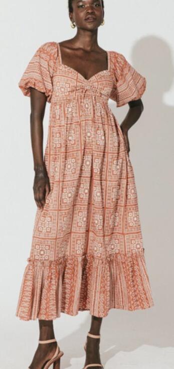 Cleobella Dresses & Skirts - Cleobella Joely Midi Dress Organic Cotton Paisley Puff Sleeve Boho Terracotta L